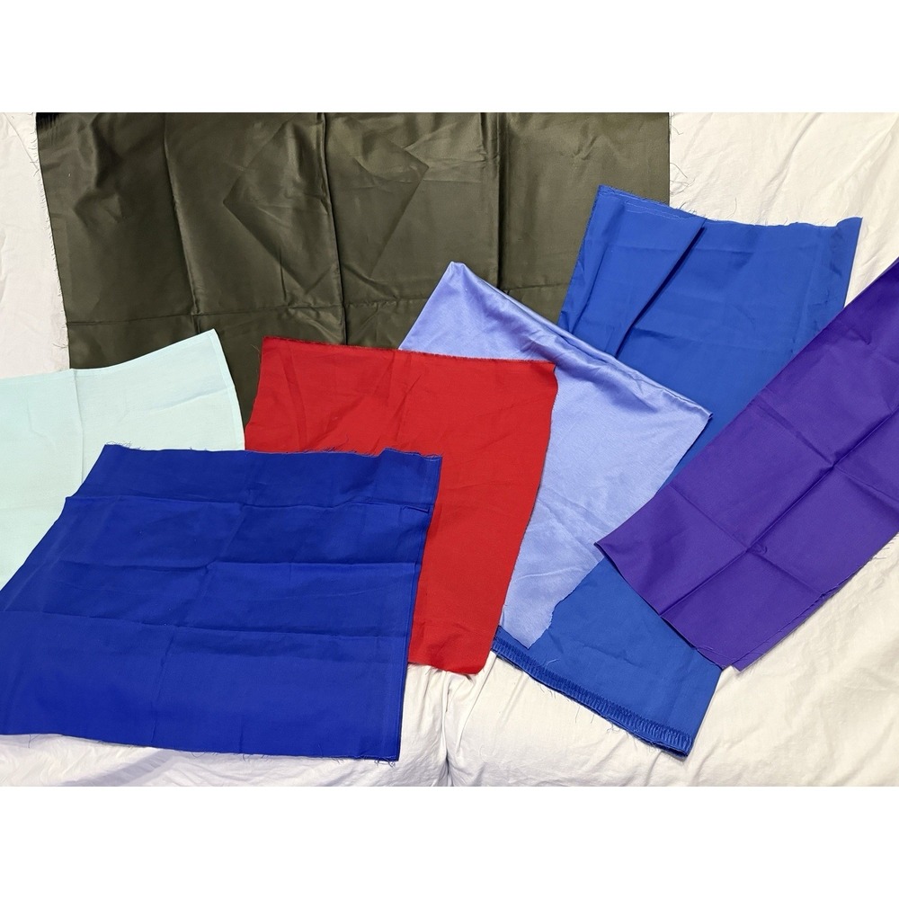 Lot of 7 Vintage new type Fabric solid colors Multicolor blue red Green Purple